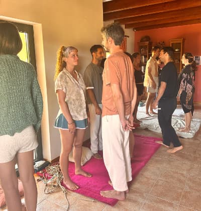 Participants standing together during a movement exercise